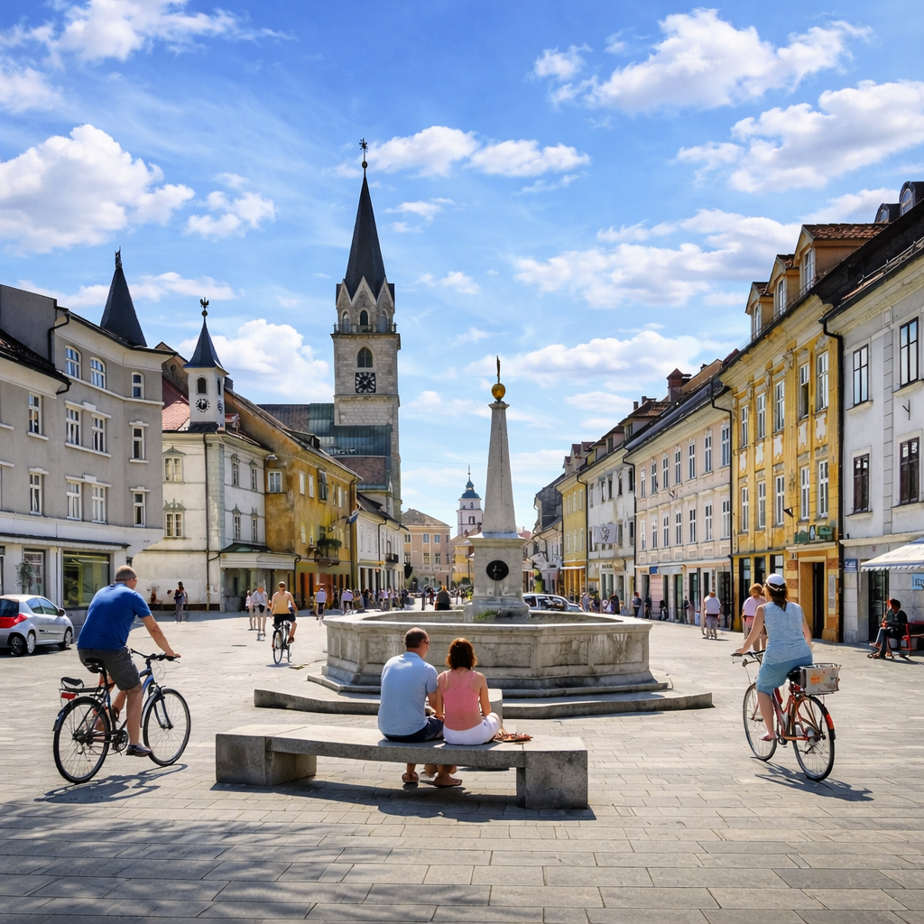 Pogled na Kranj z zvoniki v starem mestnem jedru