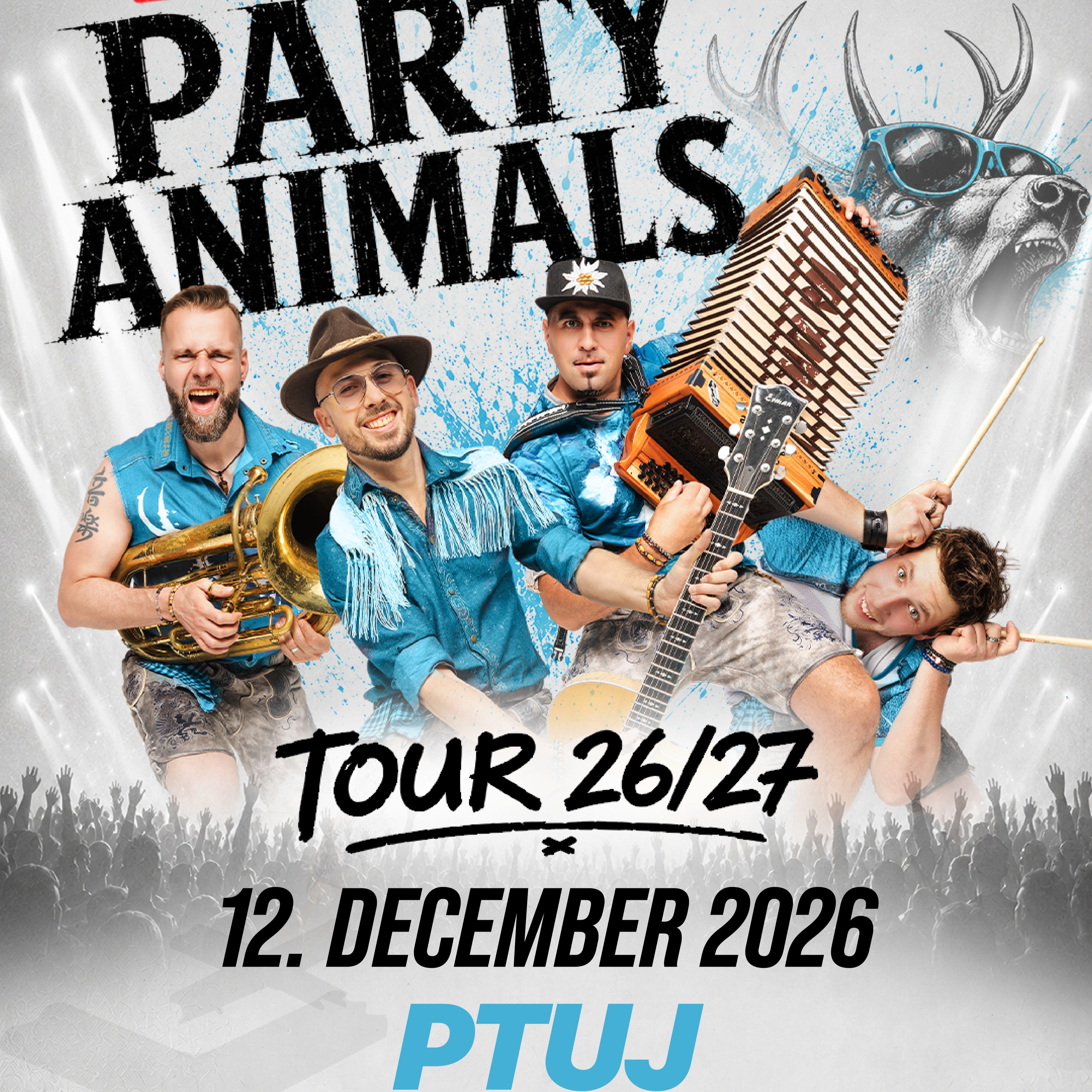 Fehtarji Party Animals Tour 26/27 concert in Ptuj on December 12, 2026, featuring special guests Modrijani.