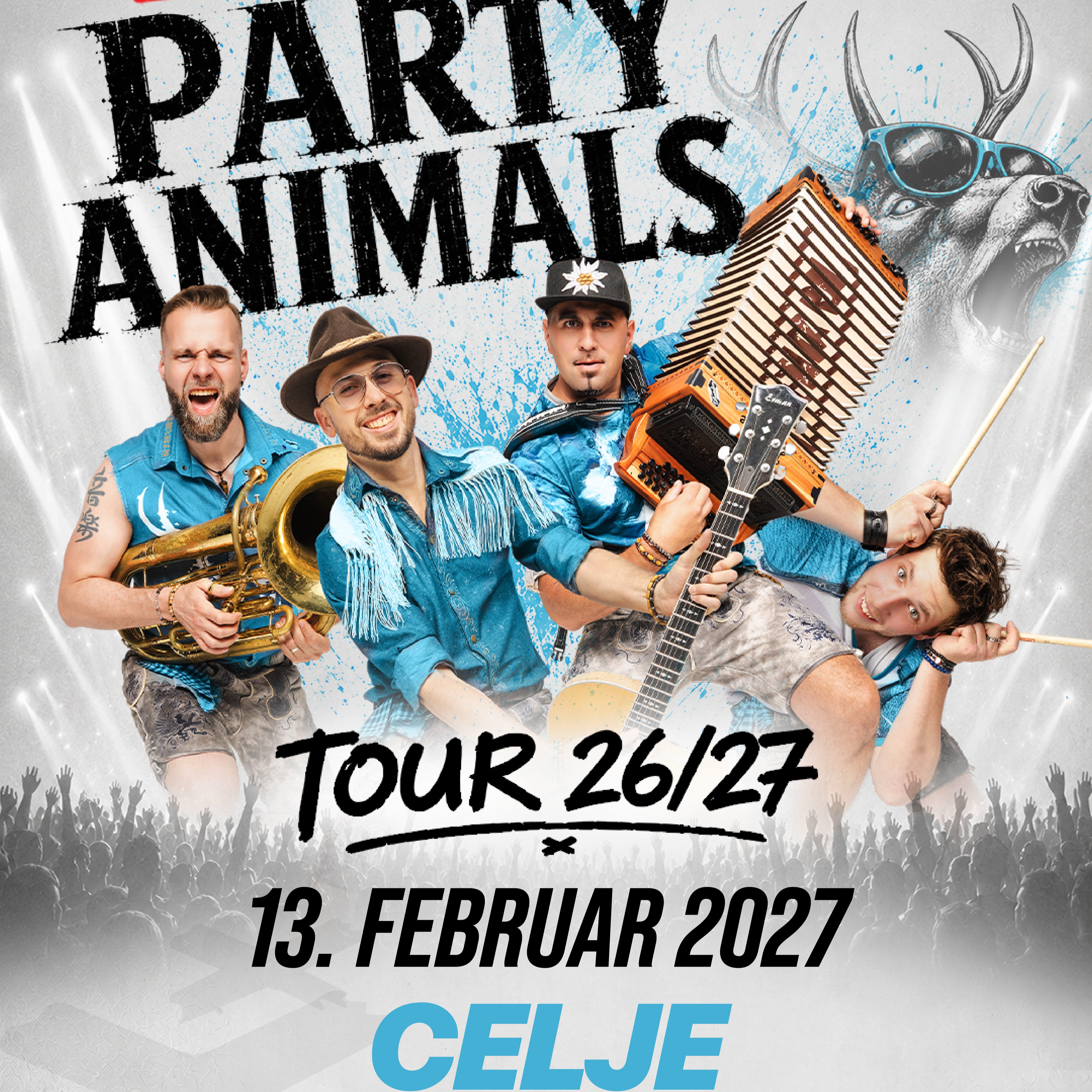 Fehtarji Party Animals Tour 26/27 concert in Celje on February 13, 2027, featuring special guests Modrijani.
