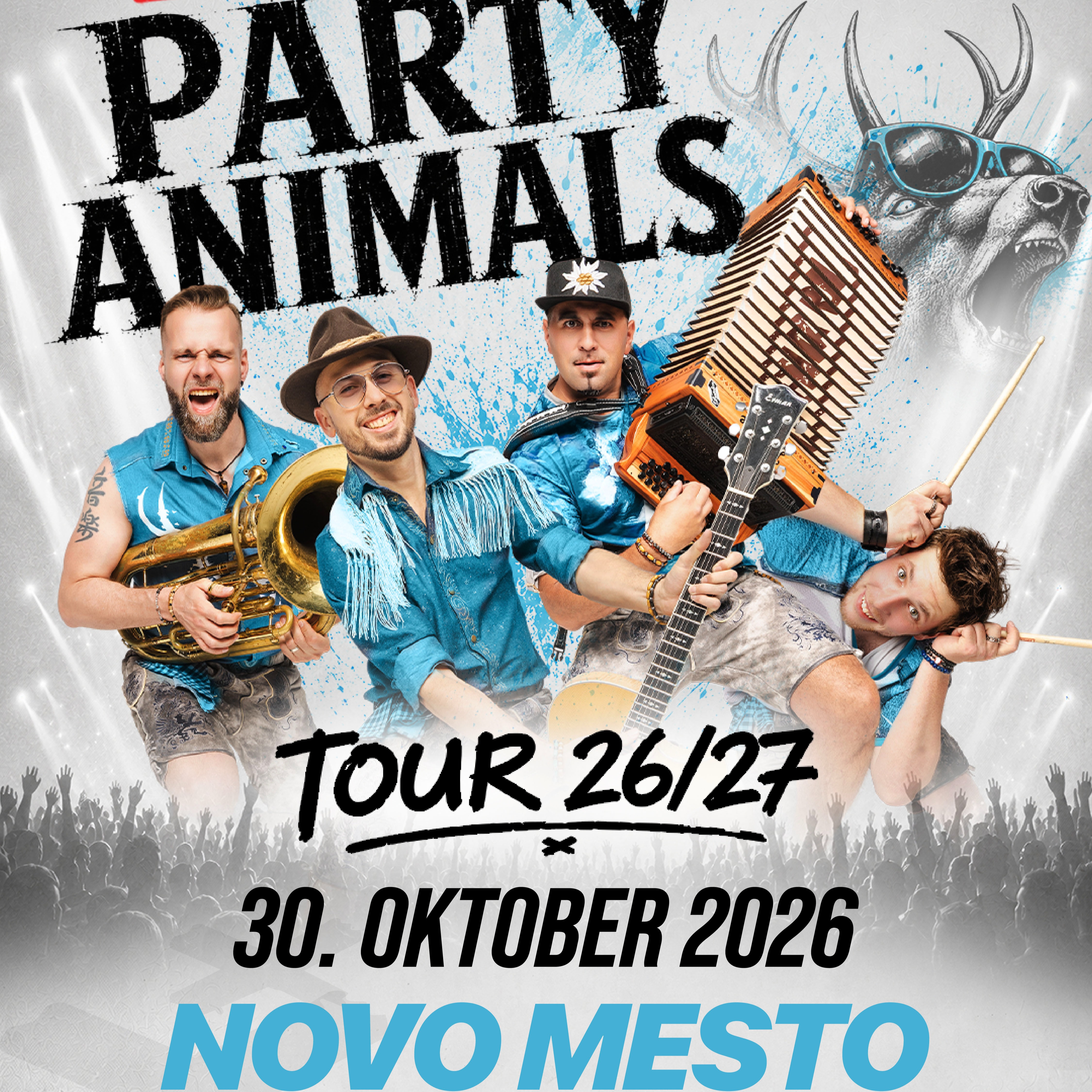 Fehtarji Party Animals Tour 26/27 concert in Novo Mesto on October 30, 2026, featuring special guests Vzrock.